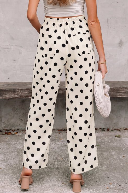 Polka Dot Print Patched Pocket Wide Leg Loose Pants