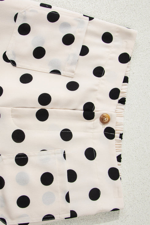 Polka Dot Print Patched Pocket Wide Leg Loose Pants