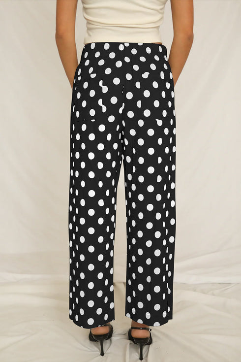 Polka Dot Print Patched Pocket Wide Leg Loose Pants