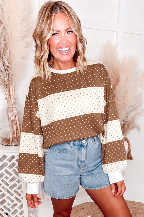 Polka Dot Print Patchwork Long Sleeve Top