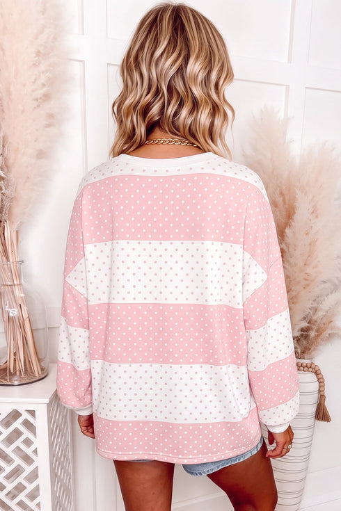 Polka Dot Print Patchwork Long Sleeve Top