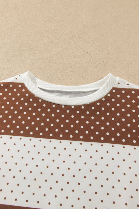 Polka Dot Print Patchwork Long Sleeve Top