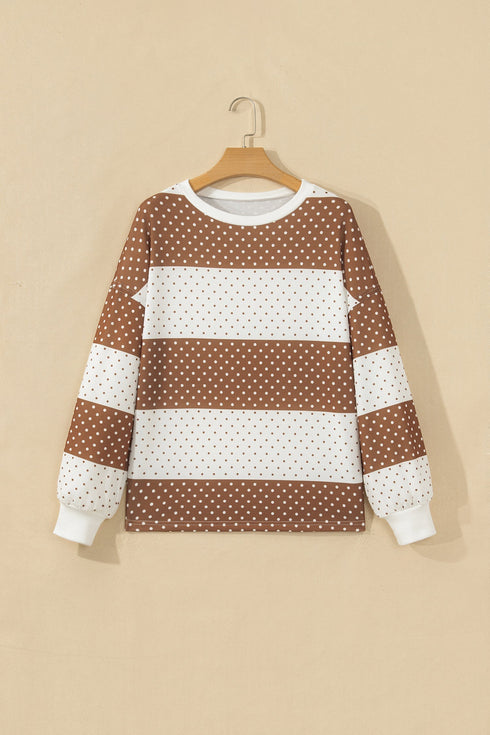 Polka Dot Print Patchwork Long Sleeve Top