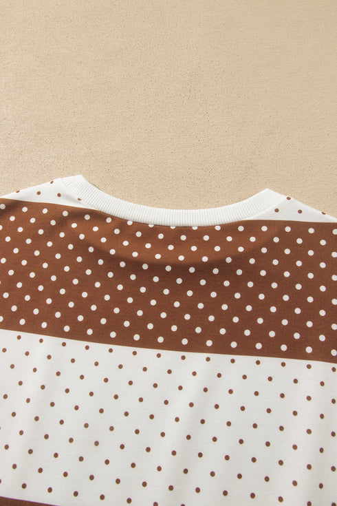 Polka Dot Print Patchwork Long Sleeve Top
