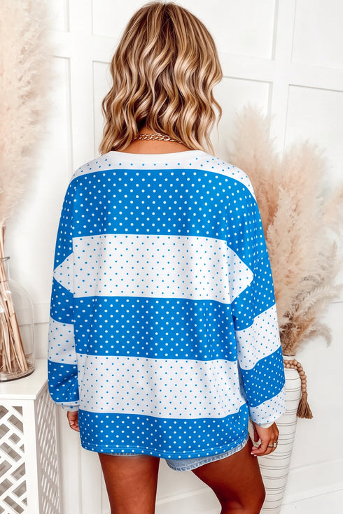 Polka Dot Print Patchwork Long Sleeve Top
