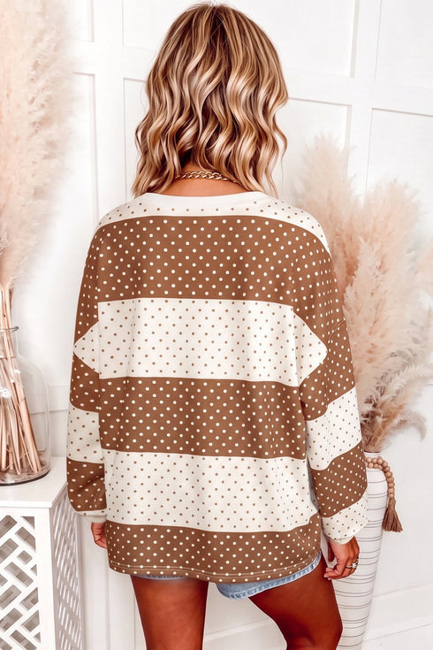 Polka Dot Print Patchwork Long Sleeve Top