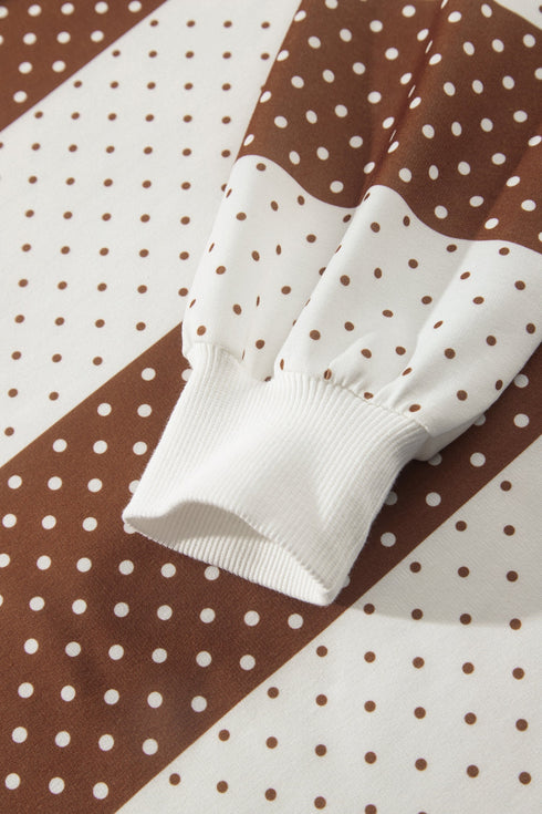 Polka Dot Print Patchwork Long Sleeve Top