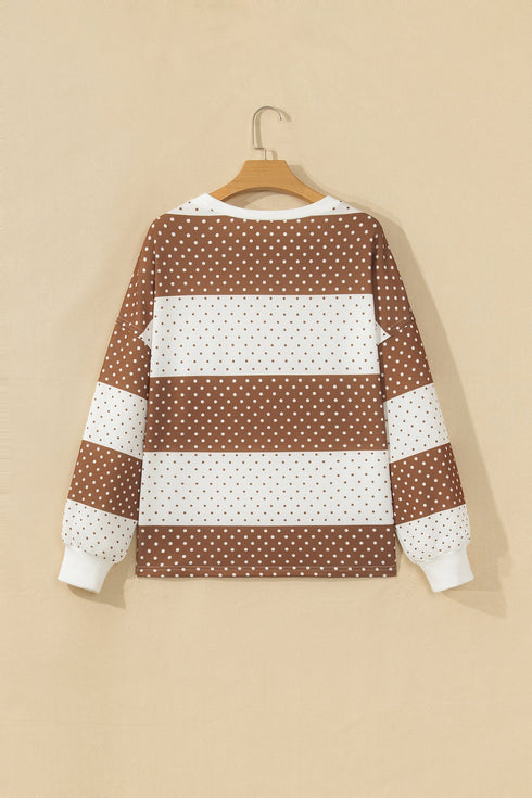 Polka Dot Print Patchwork Long Sleeve Top