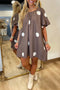 Polka Dot Print Puff Sleeve Knot Back Midi Dress