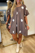 Polka Dot Print Puff Sleeve Knot Back Midi Dress