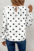Polka Dot Print Round Neck Frilled Long Sleeve Blouse