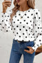Polka Dot Print Round Neck Frilled Long Sleeve Blouse