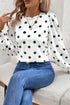 Polka Dot Print Round Neck Frilled Long Sleeve Blouse
