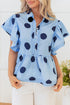 Polka Dot Print Ruffle Sleeve Button Front Blouse