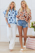 Polka Dot Print Ruffle Sleeve Button Front Blouse