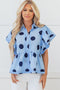 Polka Dot Print Ruffle Sleeve Button Front Blouse