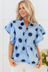 Polka Dot Print Ruffle Sleeve Button Front Blouse