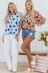 Polka Dot Print Ruffle Sleeve Button Front Blouse