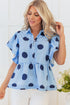 Polka Dot Print Ruffle Sleeve Button Front Blouse