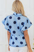 Polka Dot Print Ruffle Sleeve Button Front Blouse