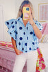 Polka Dot Print Ruffle Sleeve Button Front Blouse