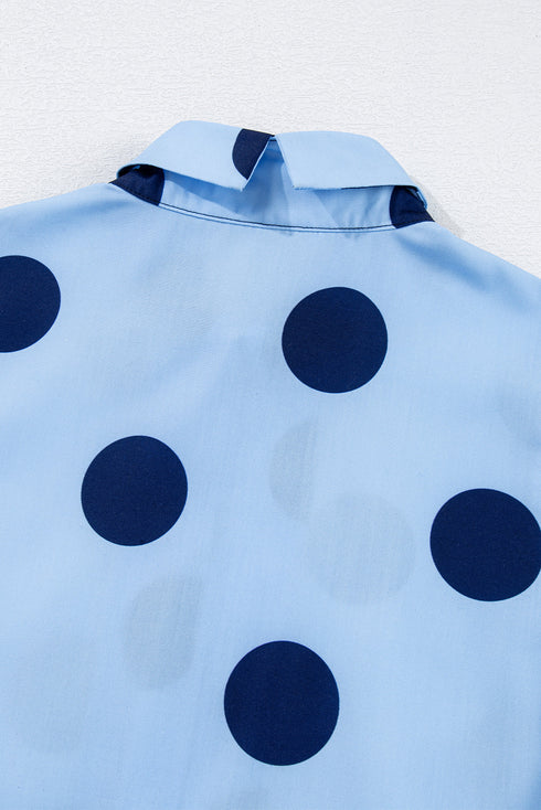 Polka Dot Print Ruffle Sleeve Button Front Blouse