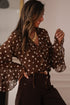 Polka Dot Print Ruffle Trim V Neck Bell Sleeve Blouse