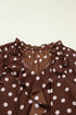 Polka Dot Print Ruffle Trim V Neck Bell Sleeve Blouse