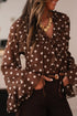 Polka Dot Print Ruffle Trim V Neck Bell Sleeve Blouse