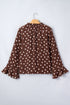 Polka Dot Print Ruffle Trim V Neck Bell Sleeve Blouse