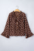 Polka Dot Print Ruffle Trim V Neck Bell Sleeve Blouse