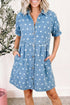 Polka Dot Print Ruffled Puff Sleeve Denim Mini Dress