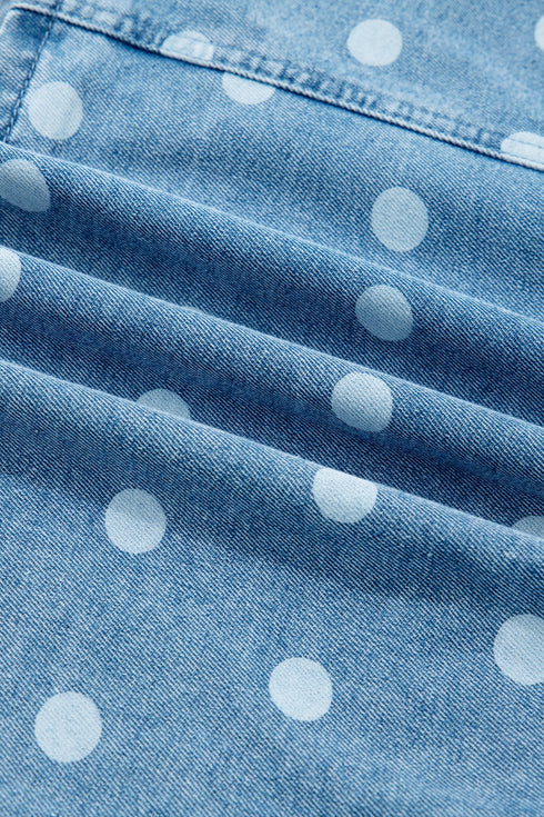 Polka Dot Print Ruffled Puff Sleeve Denim Mini Dress