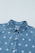 Polka Dot Print Ruffled Puff Sleeve Denim Mini Dress