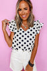 Polka Dot Print Ruffled Sleeve V Neck Blouse