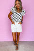 Polka Dot Print Ruffled Sleeve V Neck Blouse