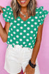 Polka Dot Print Ruffled Sleeve V Neck Blouse