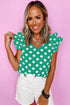 Polka Dot Print Ruffled Sleeve V Neck Blouse