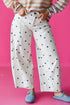 Polka Dot Print Seam Detail Wide Leg Barrel Jeans