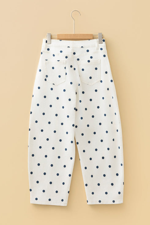 Polka Dot Print Seam Detail Wide Leg Barrel Jeans