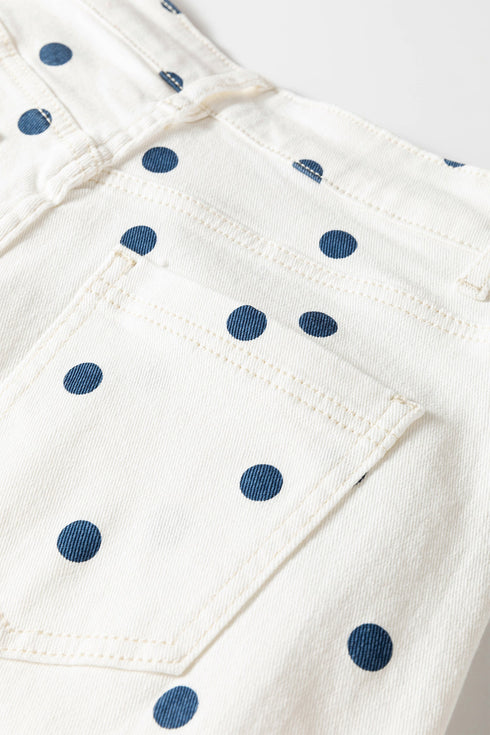 Polka Dot Print Seam Detail Wide Leg Barrel Jeans