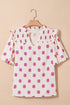 Polka Dot Print Shirred Yoke Notched Neck Balloon Sleeve Blouse