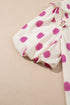 Polka Dot Print Shirred Yoke Notched Neck Balloon Sleeve Blouse