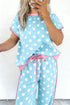 Polka Dot Print Short Sleeve Matching Pant Set
