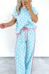 Polka Dot Print Short Sleeve Matching Pant Set