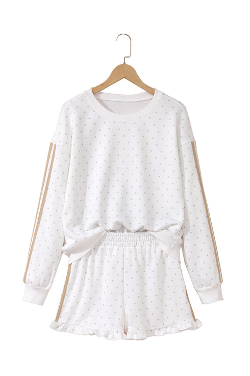 Polka Dot Print Side Stripe Detail Casual Sweatshirt 2Pcs Short Set