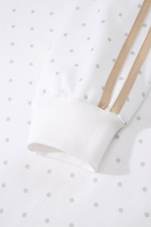 Polka Dot Print Side Stripe Detail Casual Sweatshirt 2Pcs Short Set