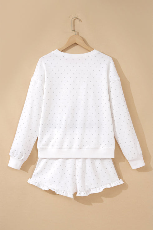 Polka Dot Print Side Stripe Detail Casual Sweatshirt 2Pcs Short Set