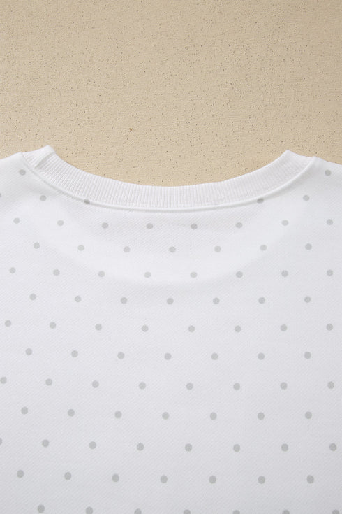 Polka Dot Print Side Stripe Detail Casual Sweatshirt 2Pcs Short Set