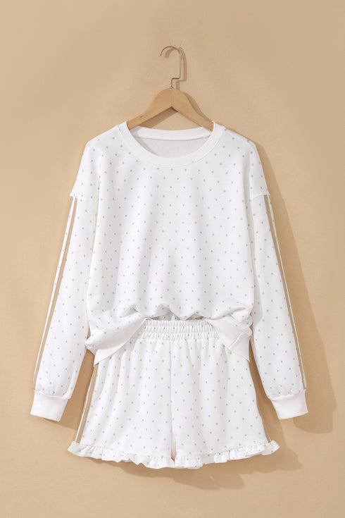 Polka Dot Print Side Stripe Detail Casual Sweatshirt 2Pcs Short Set